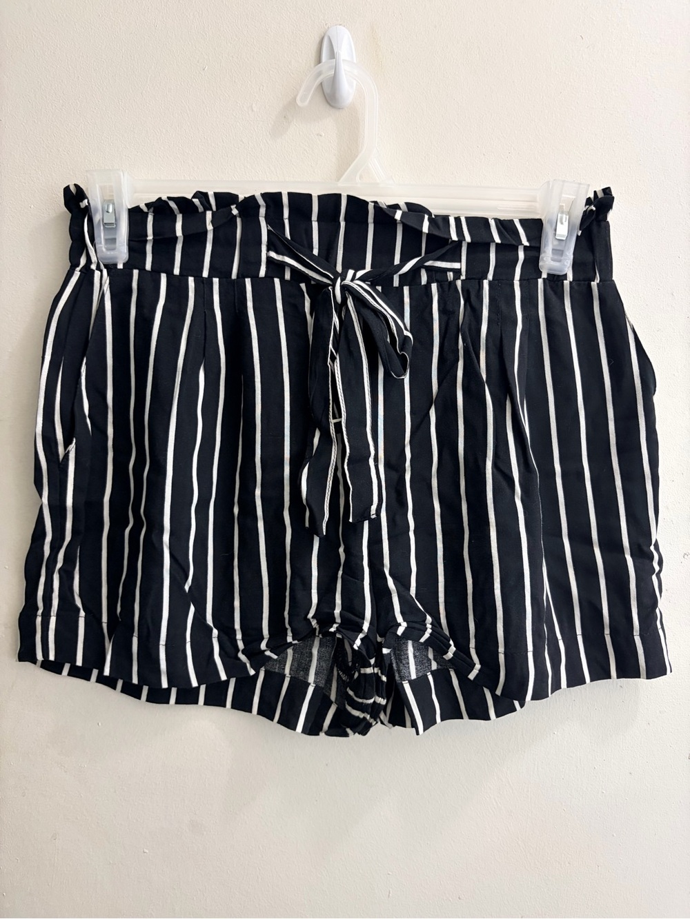 Ambiance Black and White Vertical Stripe Tie-Waist High-Rise Shorts